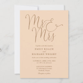 Invitación Señor y Señora Elegante Escritura Bodas en Melocot