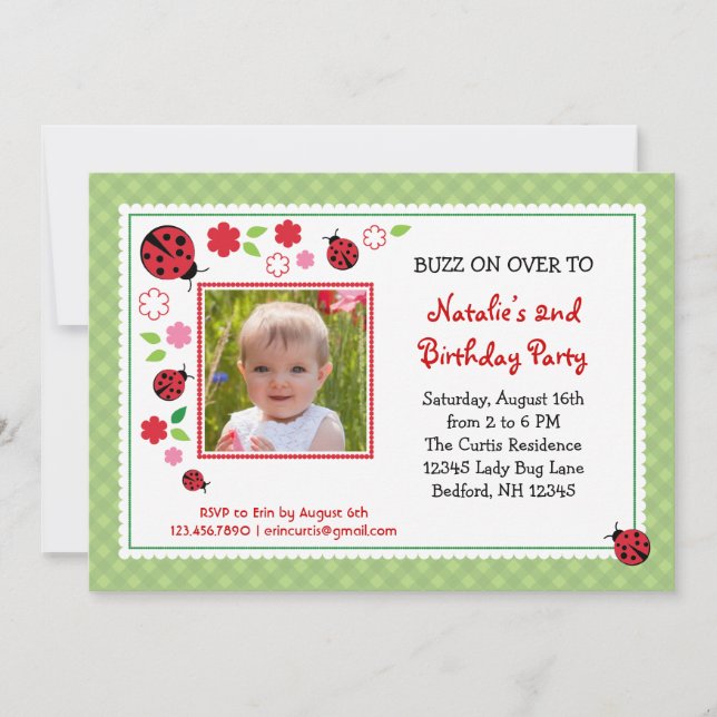 Invitación Señora Bug Birthday Photo Invitation (Anverso)