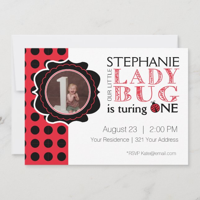 Invitación Señora Bug First Birthday Invitation (Anverso)