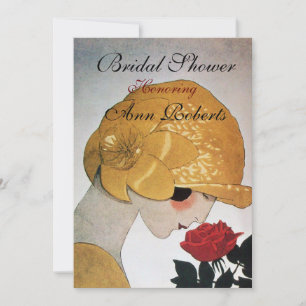 INVITACIÓN SEÑORA CON MONOGRAMA DE ROSA ROJA FIESTA DE DESPED