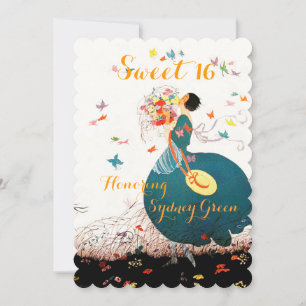 INVITACIÓN SEÑORA CON RAMO DE FLORES Y MARIPOSAS DULCES 16