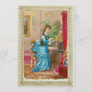 Invitación Señora del Victorian en su escritorio