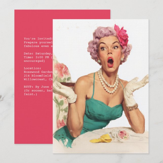 Invitación Señora Glamurosa Retro Sorprendente (Anverso / Reverso)