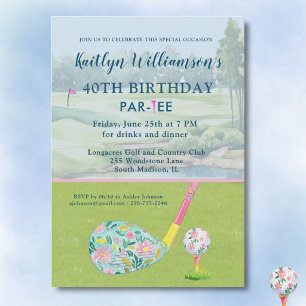 Invitación Señora Golfista Cumpleaños 40 Fiesta Personalizada
