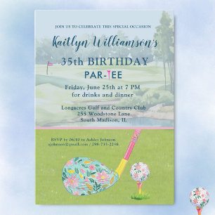 Invitación Señora Golfista Cumpleaños Personalizado 35º Fiest