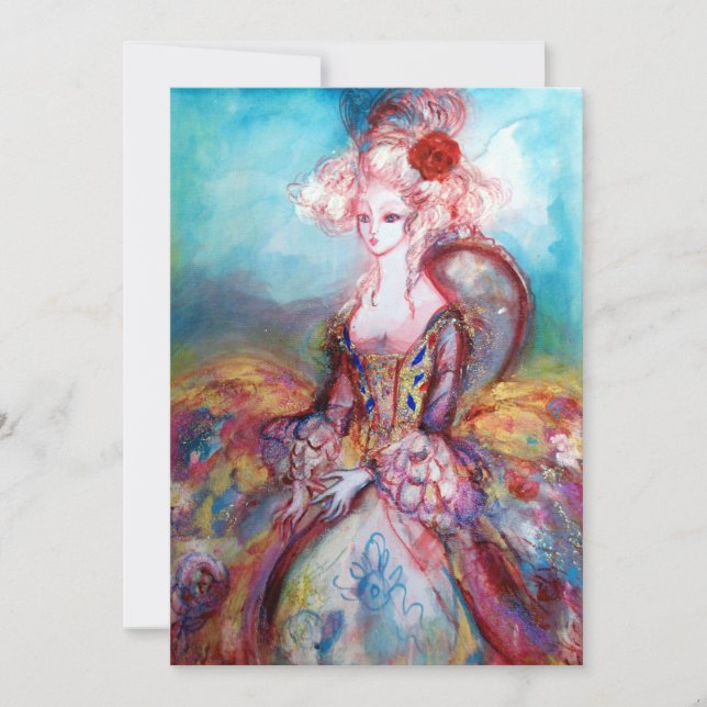 Invitación SEÑORA POMPADOUR , Fiesta de disfraces de oro con  (Anverso)