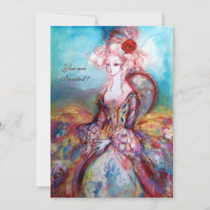 Invitación SEÑORA POMPADOUR , Fiesta de disfraces de oro con 