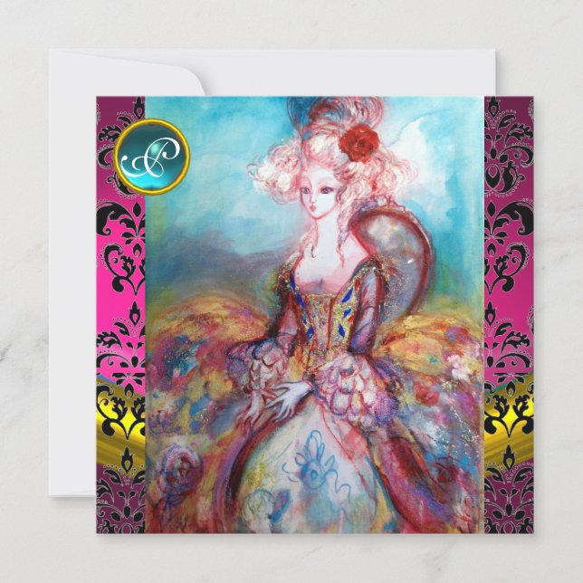 INVITACIÓN SEÑORA POMPADOUR, MONOGRAMA DE FLORES DE DAMASCO R (Anverso)