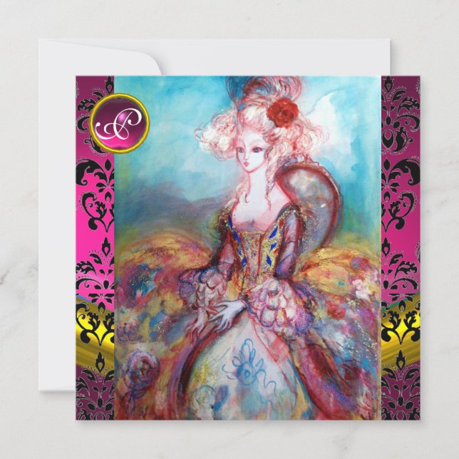 INVITACIÓN SEÑORA POMPADOUR, MONOGRAMA DE FLORES DE DAMASCO R (Anverso)