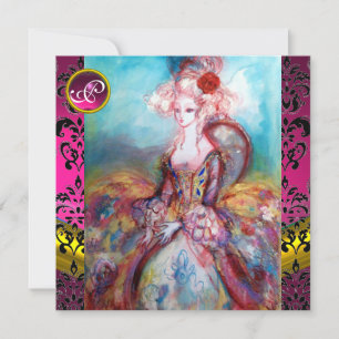 INVITACIÓN SEÑORA POMPADOUR, MONOGRAMA DE FLORES DE DAMASCO R