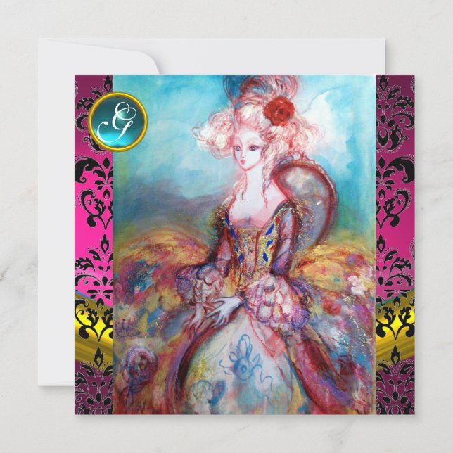 INVITACIÓN SEÑORA POMPADOUR, MONOGRAMA DE FLORES DE DAMASCO R (Anverso)