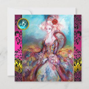 INVITACIÓN SEÑORA POMPADOUR, MONOGRAMA DE FLORES DE DAMASCO R