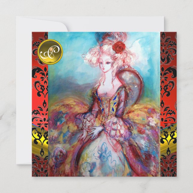 INVITACIÓN SEÑORA POMPADOUR, MONOGRAMA DE FLORES DE DAMASCO R (Anverso)