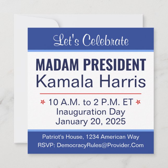 Invitación Señora Presidenta Kamala Harris Inauguración (Reverso)