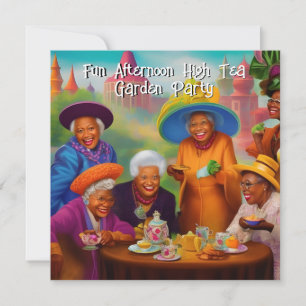 Invitación Señoras mayores divertidas, fiesta de té en el jar