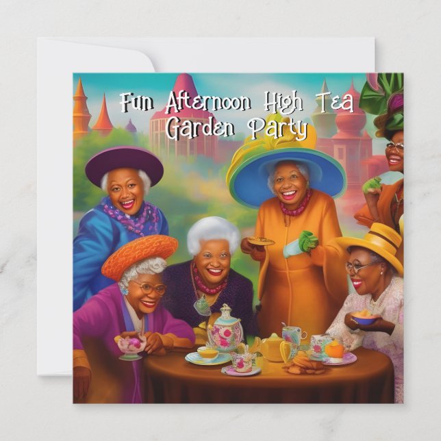 Invitación Señoras mayores divertidas, fiesta de té en el jar (Anverso)