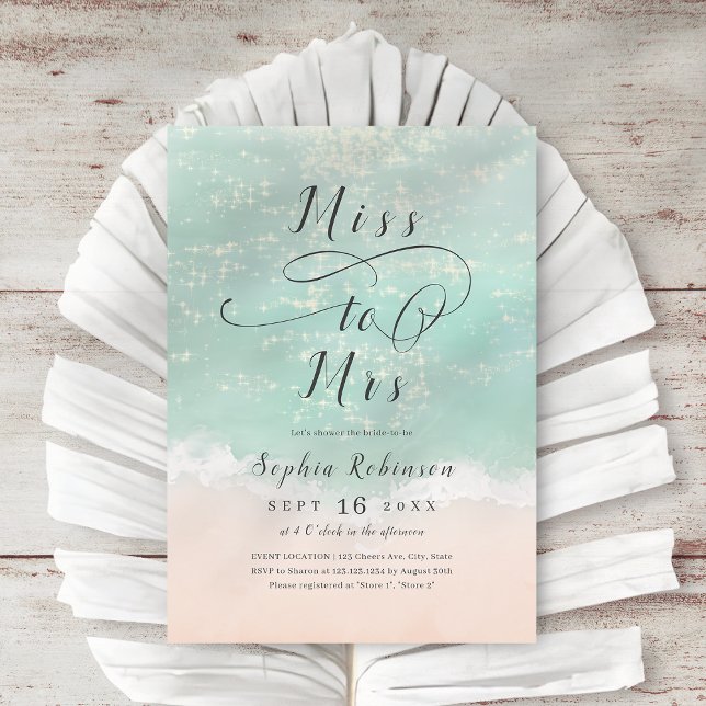 Invitación Señorita a la Sra. sparkling ocean beach bridal (Miss to Mrs sparkling ocean beach bridal shower Invitation)