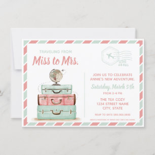 Invitación Señorita a la Sra. Viajes, ducha de novia, menta c
