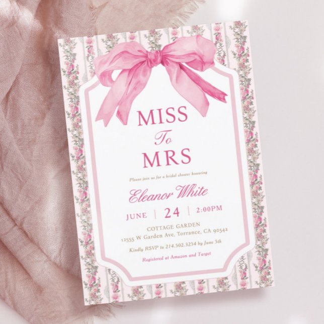 Invitación Señorita Bow Rosa A La Sra. Bridal Shower (Subido por el creador)