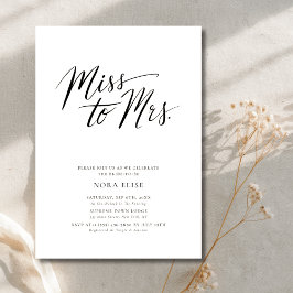 Invitación Señorita caligrafía blanca negra para la señora du