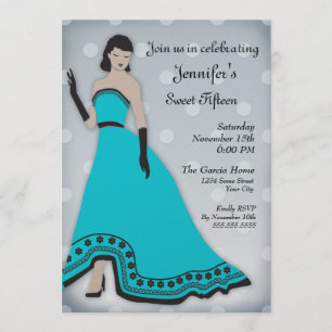 Invitación Senorita clásico en turquesa y plata