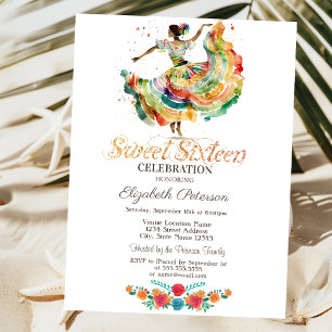 Invitación Señorita Mexicana Flores de Fiesta Negras Dulces 1