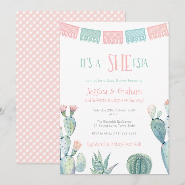 Invitación Señorita She-ESTA Little Girl Baby Shower Fiesta (Anverso / Reverso)