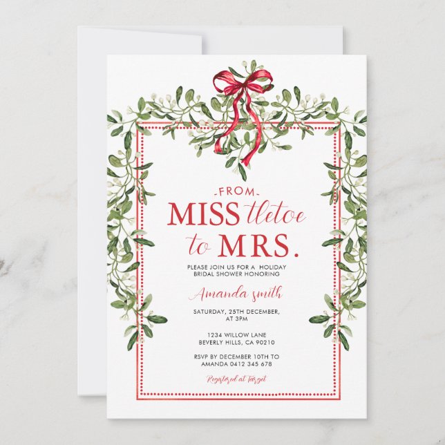 Invitación Señorita tletoe a la Sra. Bridal Shower Navidades  (Anverso)