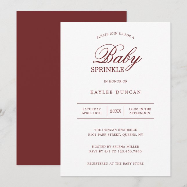 Invitación Sensación de Bebé Neutral de Género Blanco Borgoña (Anverso / Reverso)