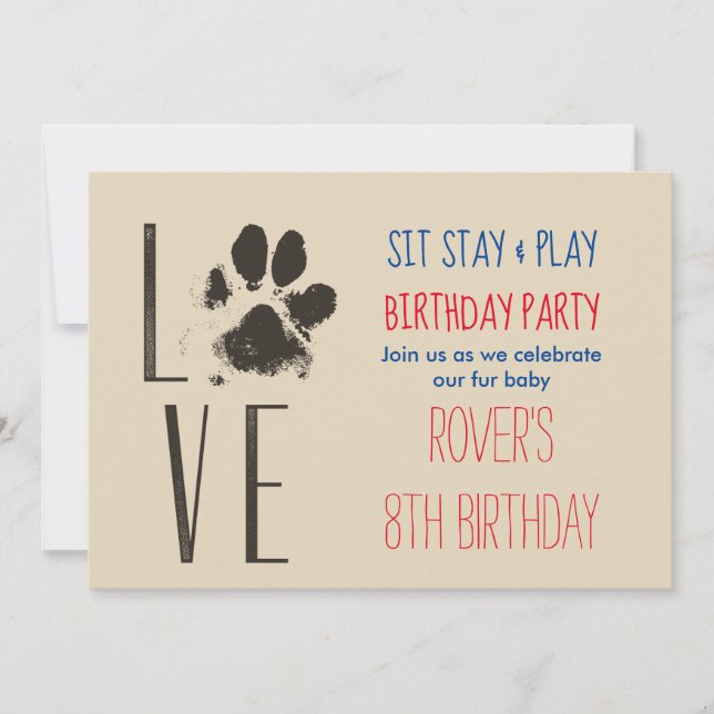 Invitación Sentarse Quedarse & Jugar Cumpleaños Perro con Hue (Anverso)