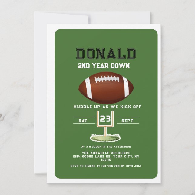 Invitación seond Year Down Football sport 2nd birthday (Anverso)
