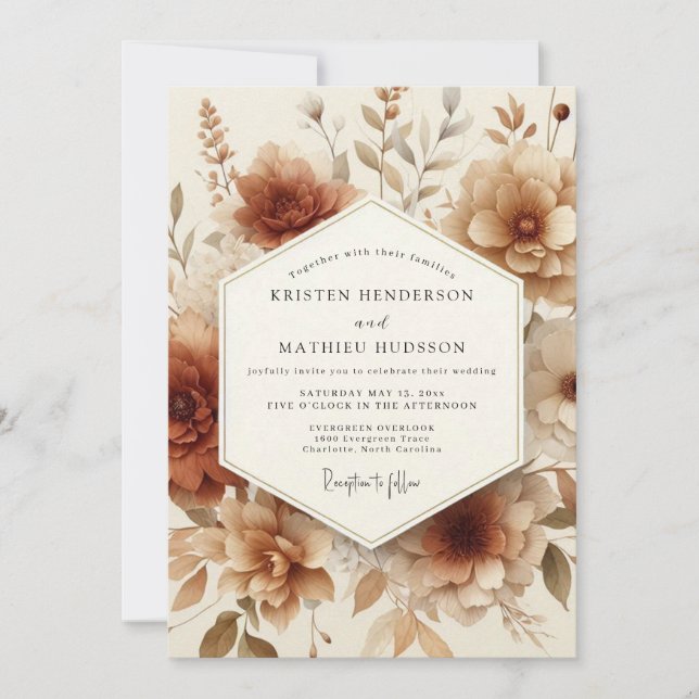 Invitación Sepia Antique Floral Wedding (Anverso)