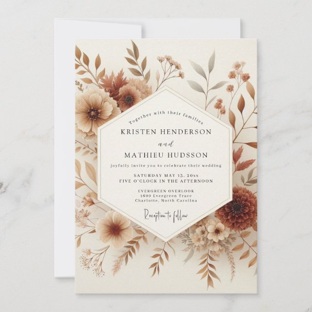 Invitación Sepia Autumnal Meadow Wedding (Anverso)