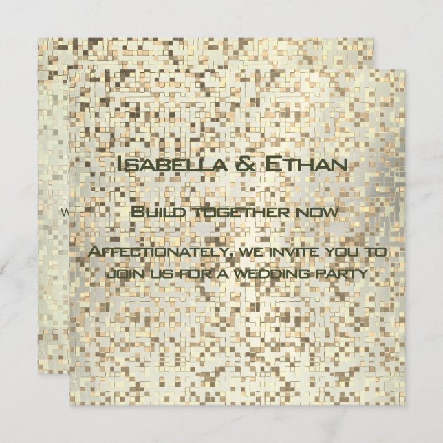 Invitación Sepia borrosa y pequeños cuadros o azulejos beige (Anverso / Reverso)