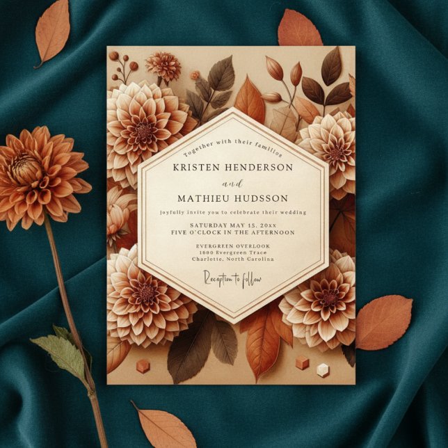 Invitación Sepia Dahlia Autumn Romance Wedding (Subido por el creador)
