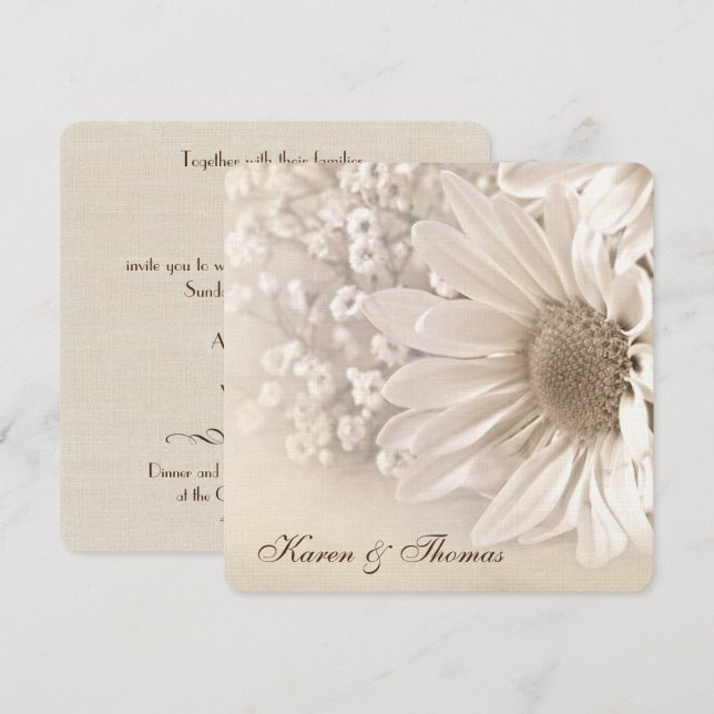Invitación Sepia Daisy Wedding Invite (Anverso / Reverso)