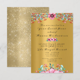 Invitación Sepia de oro bohemia con flor nupcial de cumpleaño