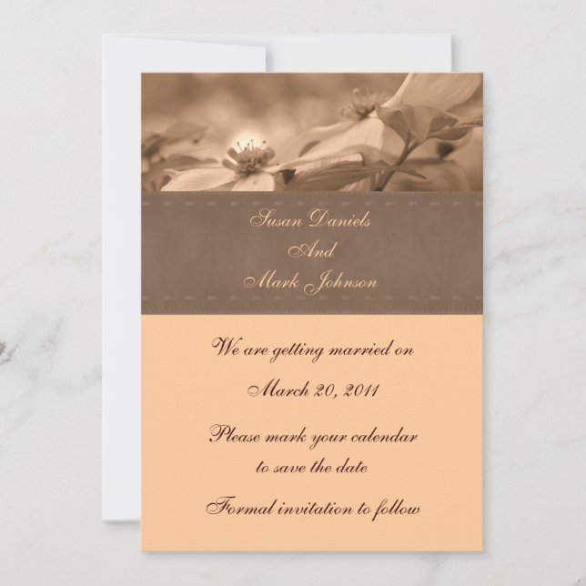 Invitación Sepia Dogwood Floral Wedding Save The Date (Anverso)