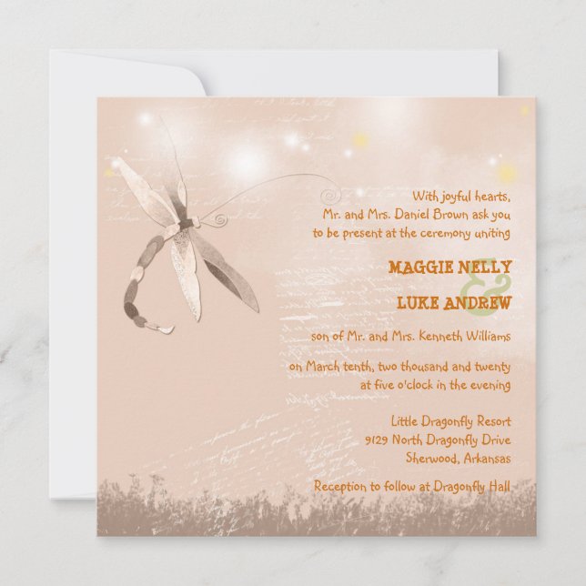 Invitación Sepia Dragonfly Boda de Caída Rústica (Anverso)