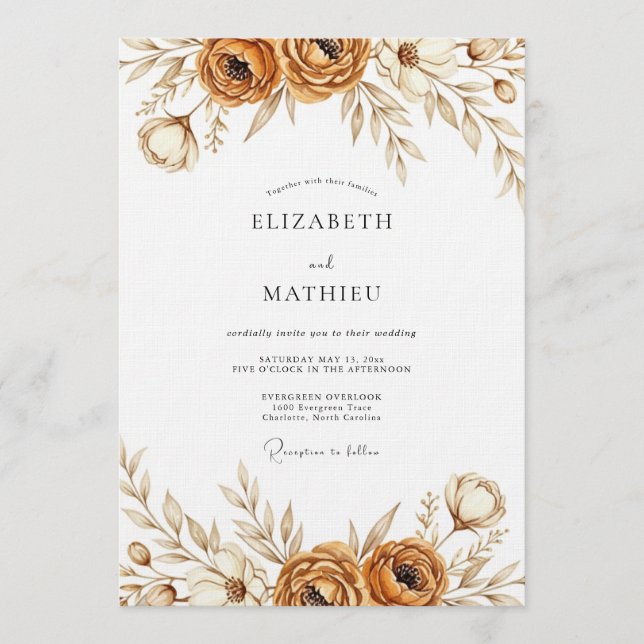 Invitación Sepia Earthy Bloom Wedding (Anverso)