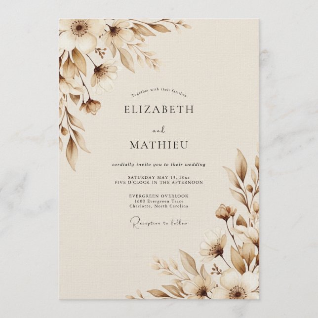 Invitación Sepia Earthy Botanical Wedding (Anverso)