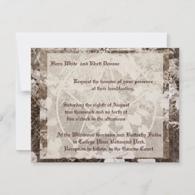 Invitación Sepia Grapevine Boda/Handfasting Pentacle Suite (Anverso)