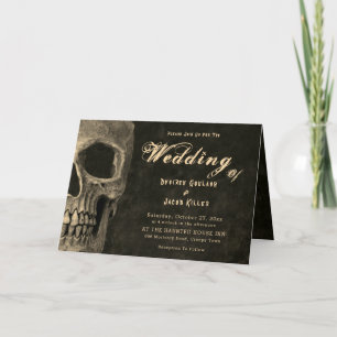 Invitación Sepia Hallowedding de cabeza gótica de media calav