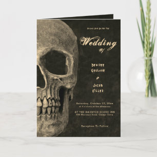 Invitación Sepia Hallowedding de cabeza gótica de media calav