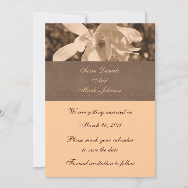 Invitación Sepia Magnolia Flower Wedding Save the Date (Anverso)