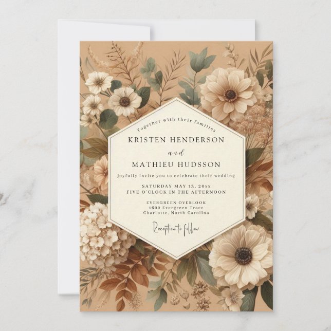 Invitación Sepia Muted Botanical Wedding (Anverso)