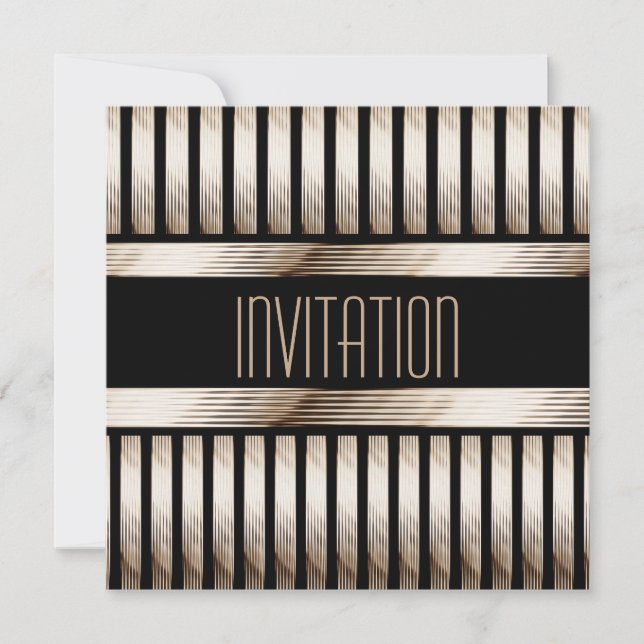 Invitación Sepia negra de oro Art Deco (Anverso)