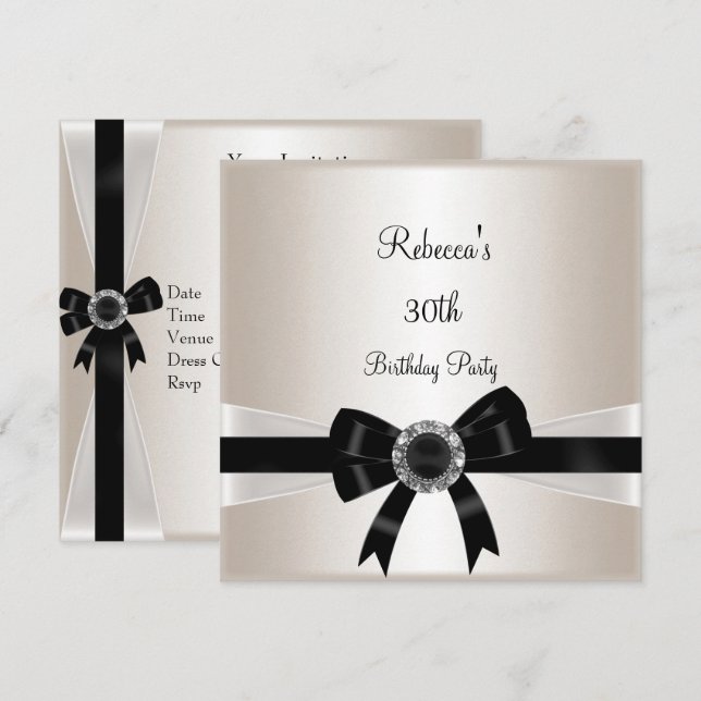 Invitación Sepia plateada de cumpleaños 30 con joyas blancas  (Anverso / Reverso)