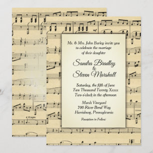 Invitación Sepia Tone Boda de música de chapa antigua