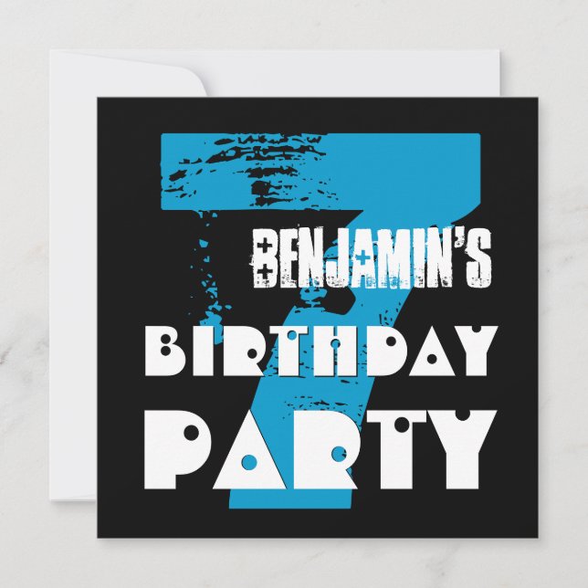Invitación Séptima fiesta de cumpleaños Diseño de Grunge de 7 (Anverso)